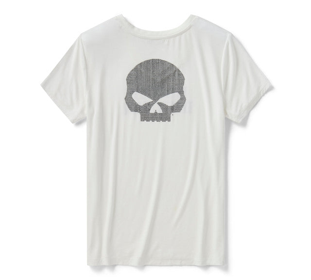 T-shirt à col en V Willie G Skull Bling pour femmes - Cloud Dancer