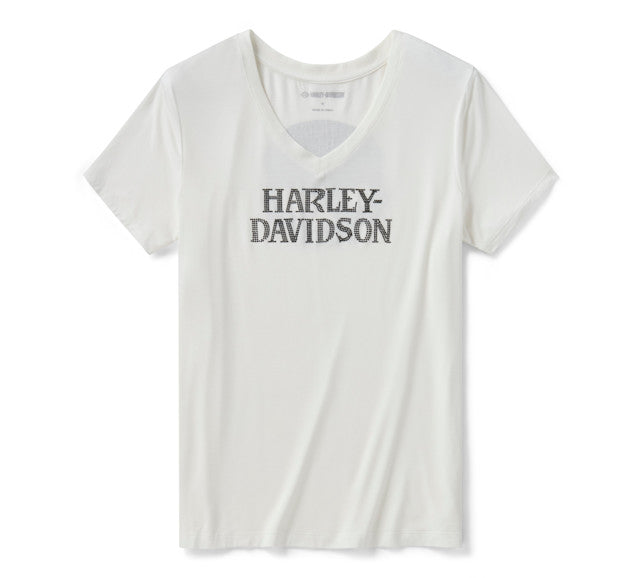 T-shirt à col en V Willie G Skull Bling pour femmes - Cloud Dancer