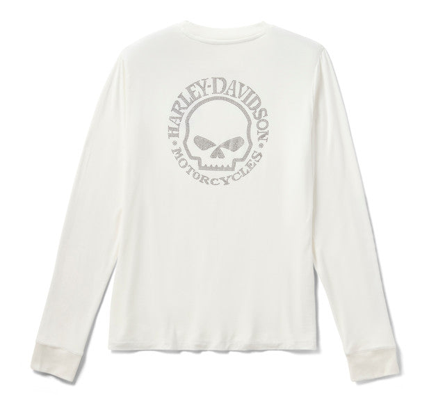 Haut à manches longues Willie G Skull Bling pour femmes - Cloud Dancer