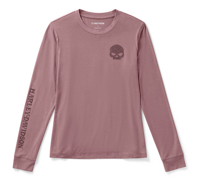 Haut à manches longues Willie G Skull Bling pour femmes - Nostalgia Rose