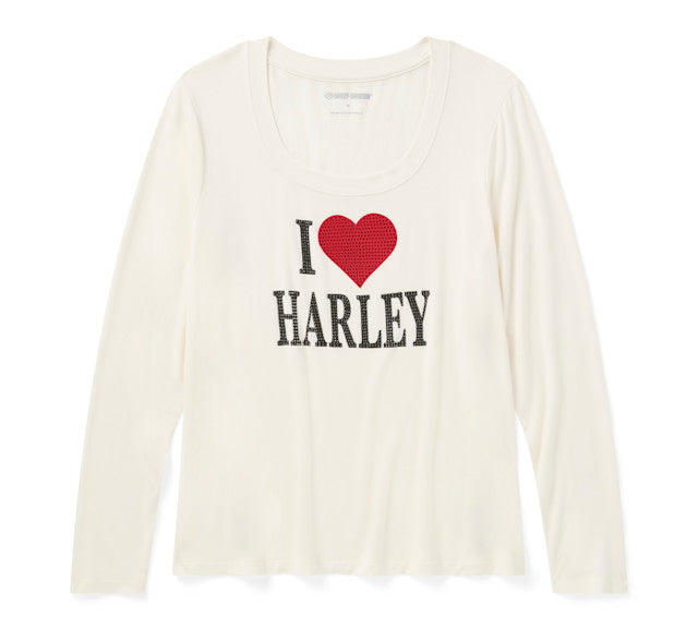 T-shirt Bling I Love Harley à manches longues pour femmes - Cloud Dancer