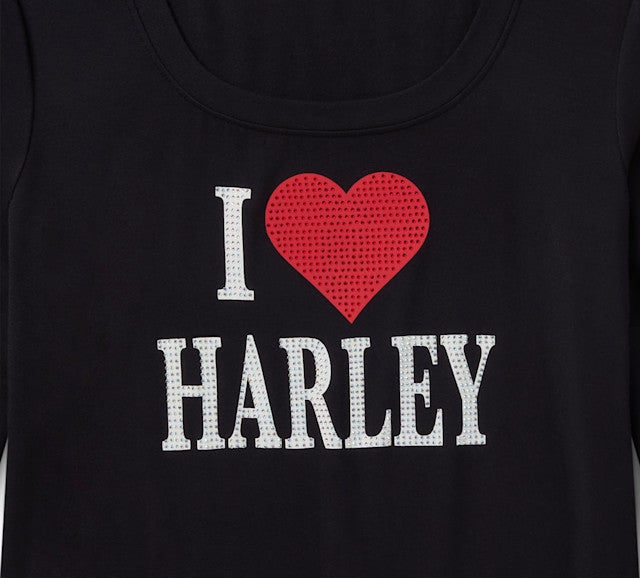T-shirt Bling I Love Harley à manches longues pour femmes - Harley Black