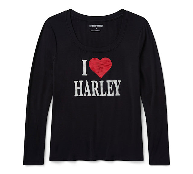 T-shirt Bling I Love Harley à manches longues pour femmes - Harley Black