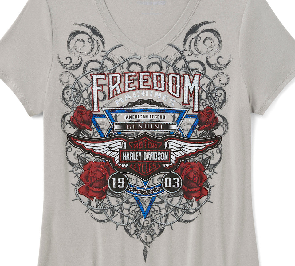 T-shirt Bling Highway Rider à manches courtes et col en V pour femmes - Ghost Grey