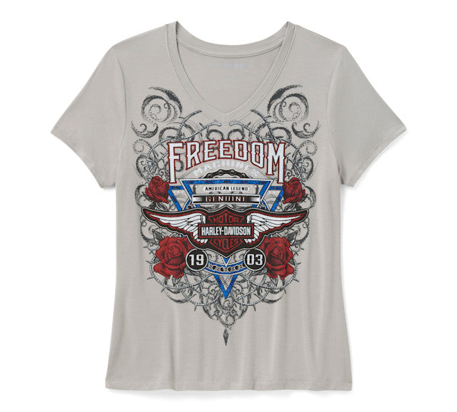 T-shirt Bling Highway Rider à manches courtes et col en V pour femmes - Ghost Grey