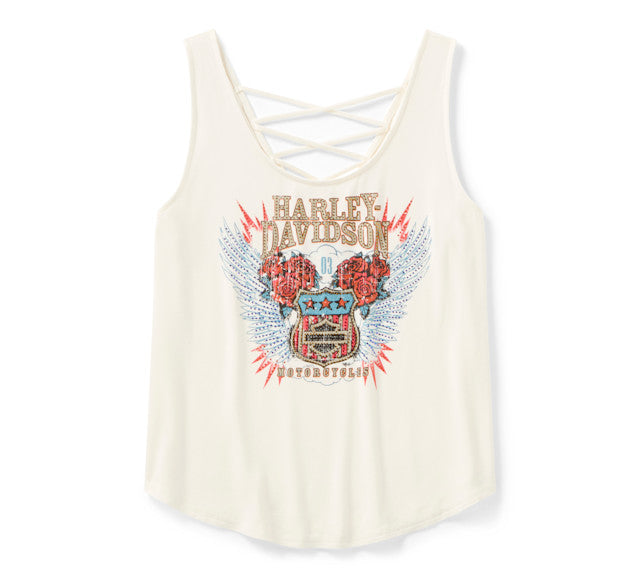 Débardeur Bling H-D Road Trip à lacets dans le dos pour femmes - Cloud Dancer