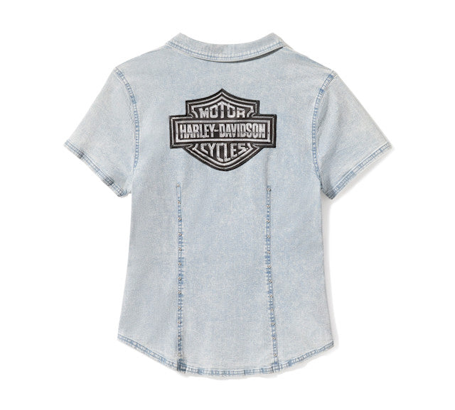 Chemise Essential Bling Chambray à manches courtes zippée