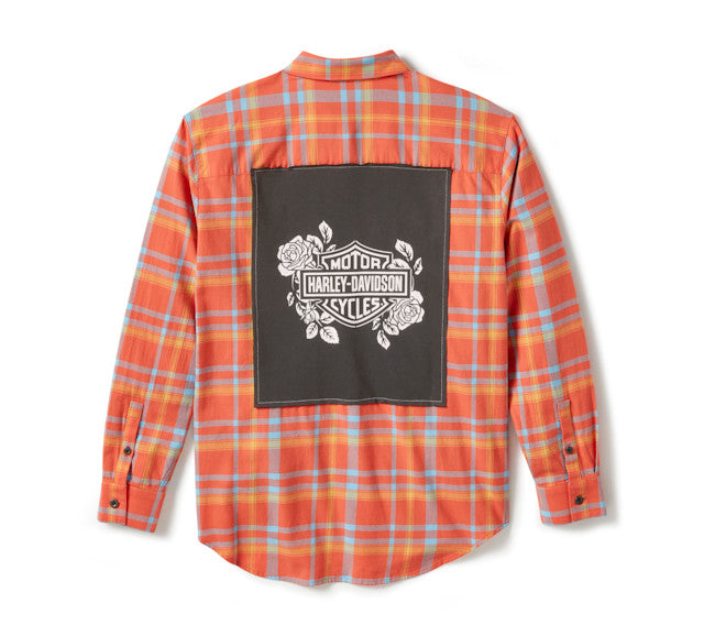 Chemise à manches longues Patch Woven - Plaid - Hot Coral & AlaskanBlue