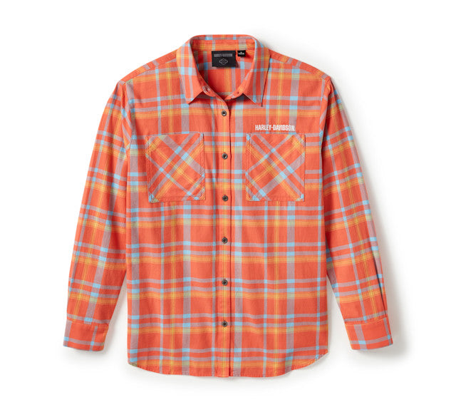 Chemise à manches longues Patch Woven - Plaid - Hot Coral & AlaskanBlue