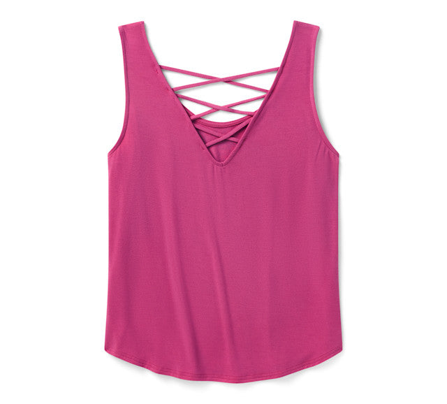 Débardeur Bling H-D® Moto Wings à dos lacé - Fuchsia