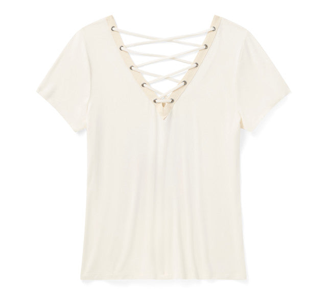 T-shirt à manches courtes Bling Sunset Ride à dos lacé - Cloud Dancer