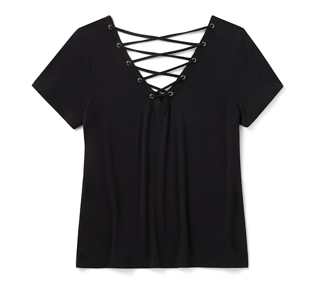 T-shirt à manches courtes Bling Sunset Ride à dos lacé - Harley Black