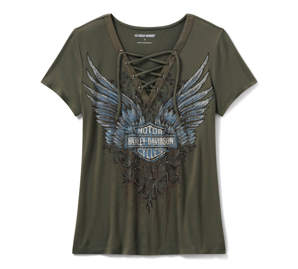 T-shirt à manches courtes Bling Dark Angel à lacets sur le devant - Grape Leaf