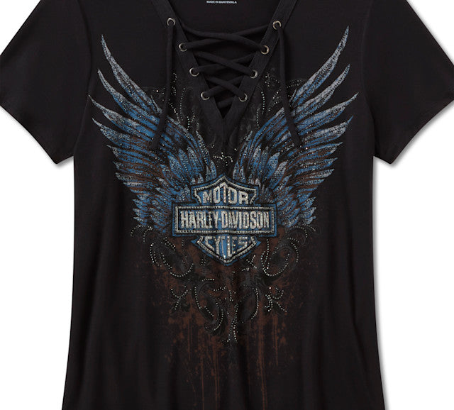 T-shirt à manches courtes Bling Dark Angel à lacets sur le devant - Harley