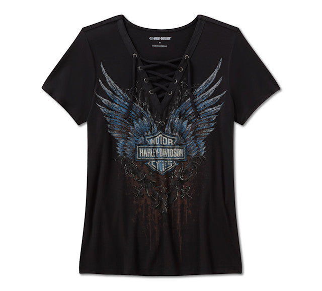 T-shirt à manches courtes Bling Dark Angel à lacets sur le devant - Harley