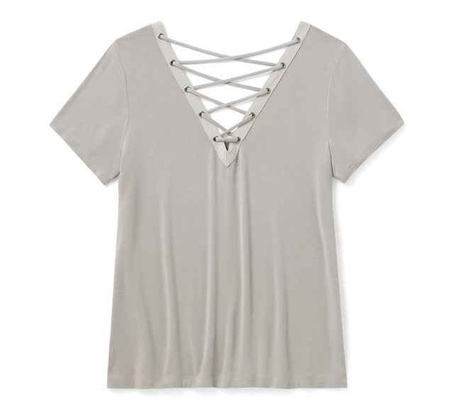 T-shirt à manches courtes Bling H-D® Afterlife à dos lacé - Ghost Grey