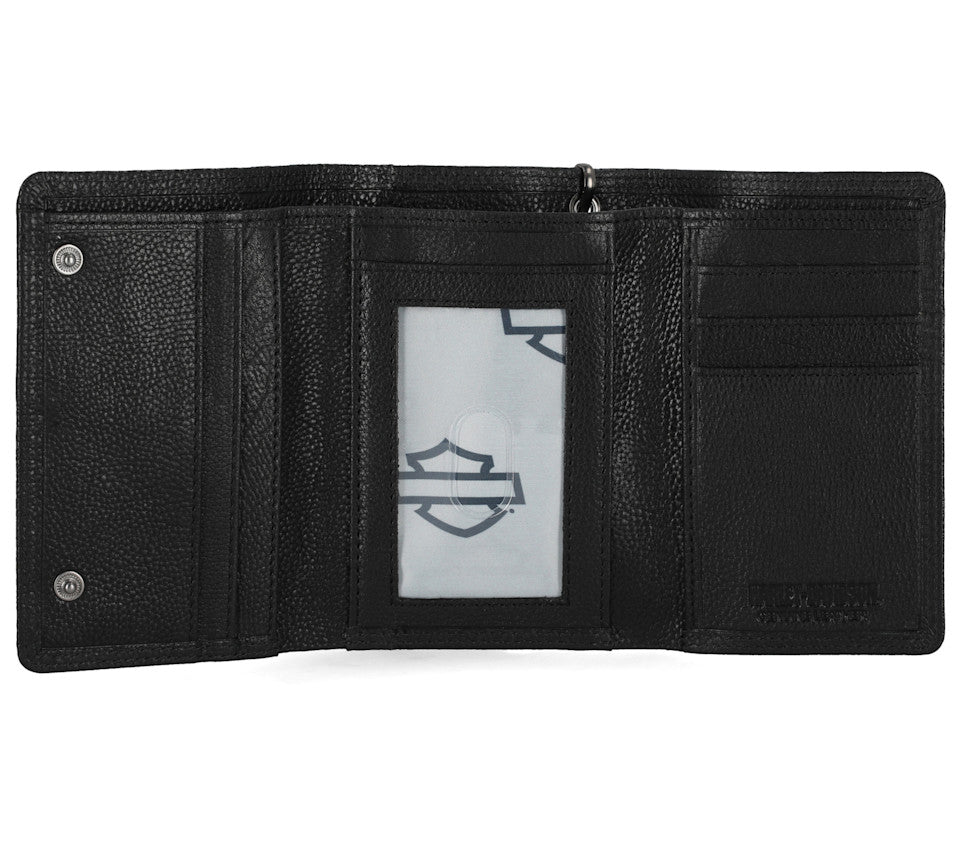 Portefeuille à trois volets avec chaîne et motif Skull en relief