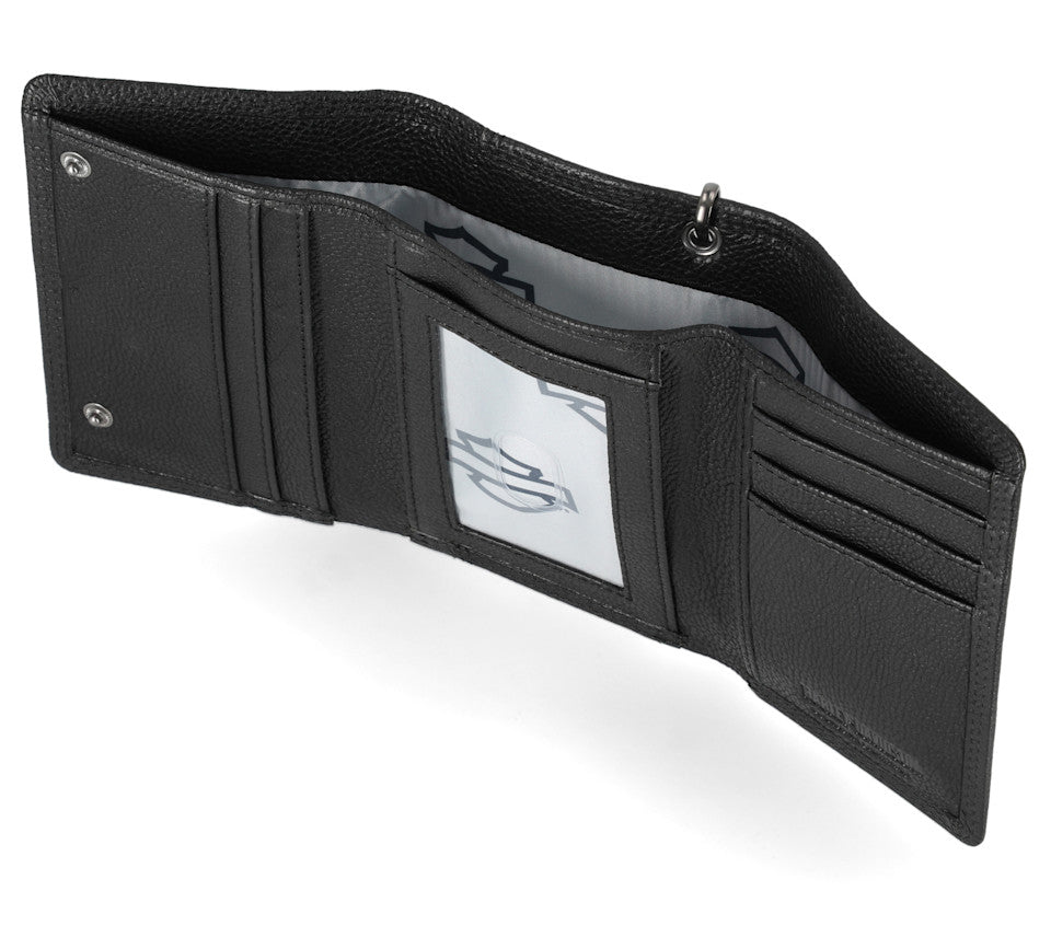 Portefeuille à trois volets avec chaîne et motif Skull en relief